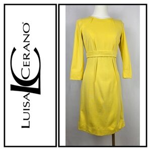 Luisa Cerano Yellow Midi Dress – Elegant Stretch Knit, Size US 4